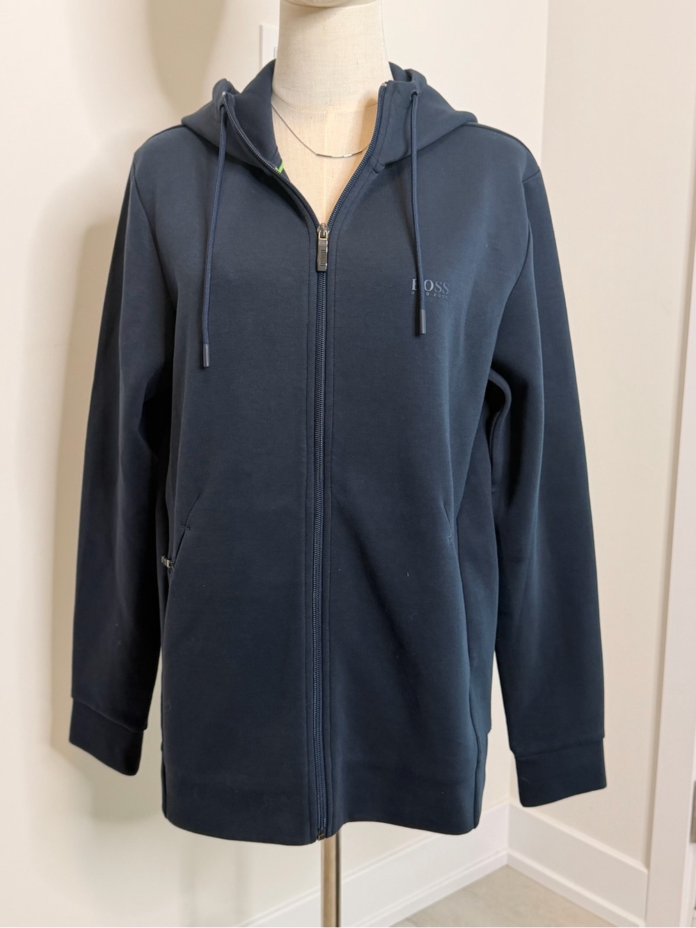 Hugo Boss Dark Navy Full-Zip Hooded Sweatshirt - Picture 1 of 6